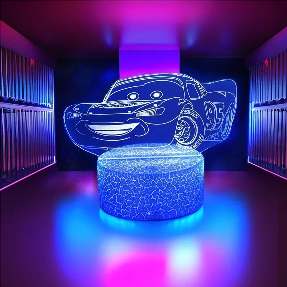 3D Lamp DisneyCute Cars LED Night Light Child Bedside Table Lamps Nightlight Children Lights Bedroom Decor Kids Birthday Gifts(Cr16-Car 01)