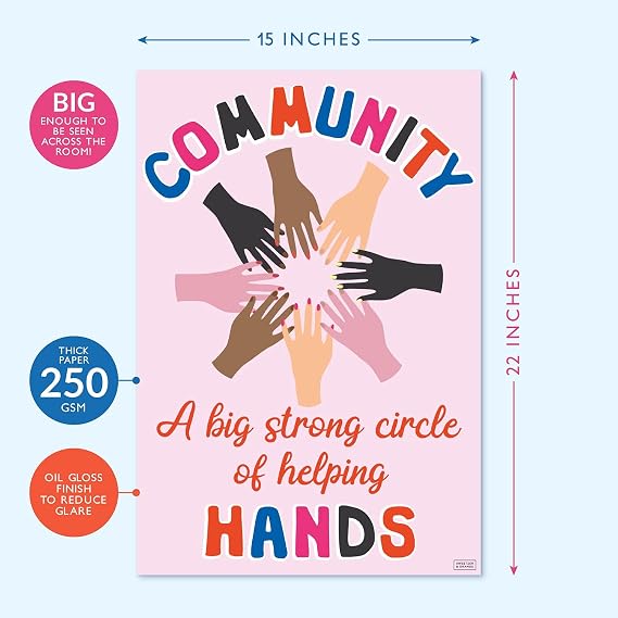 S&O Kindness Posters for Classroom Decorations 6 Pack, 15 x 22” Large Poster Bundle, Growth Mindset and Motivational Wall Art for Bulletin Board, Inspirational Quotes, Affirmation and Positive Banner