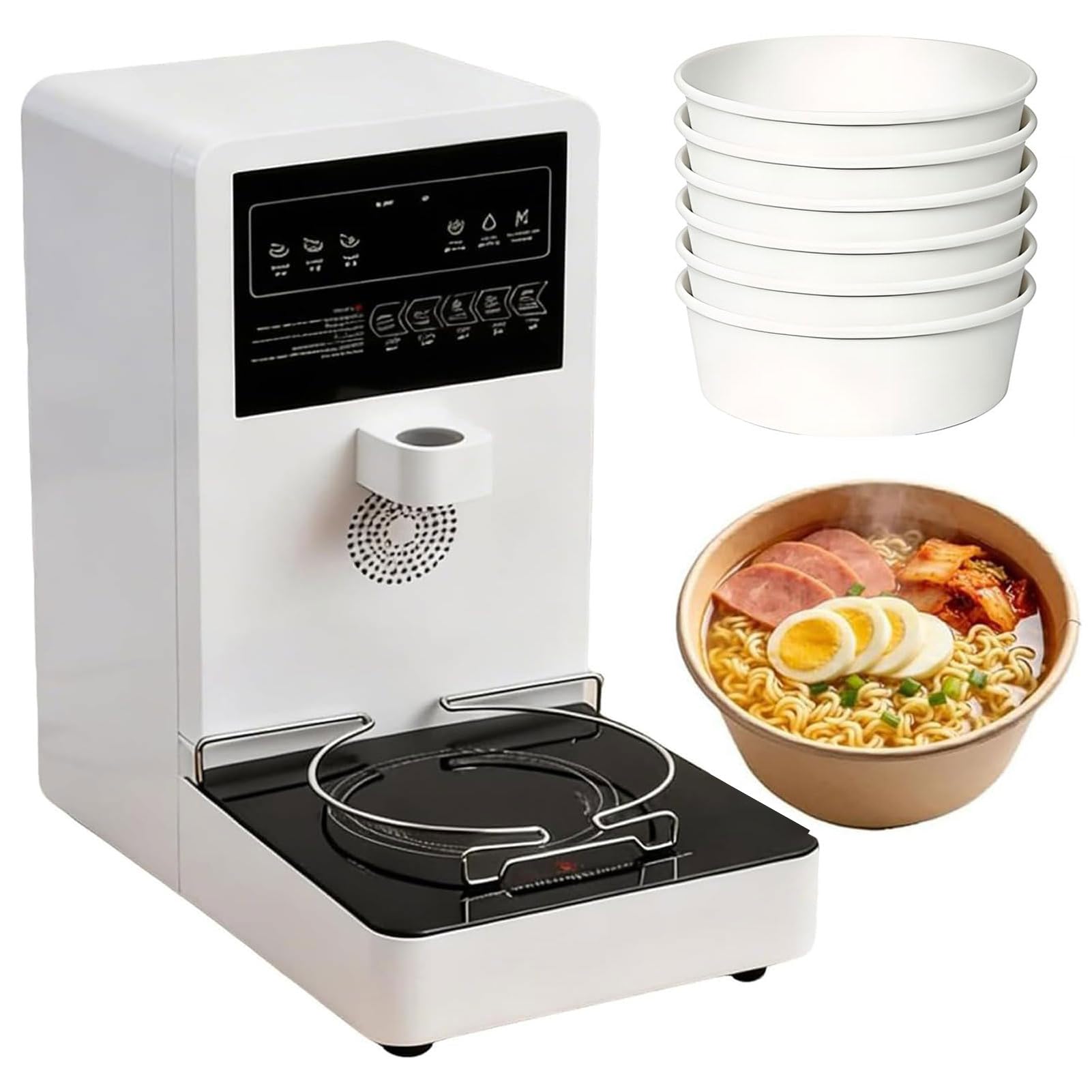 Cuocipasta Istantaneo a Servizio Automatico, Cuocipasta Commerciale da 2100W con 100 Ciotole Usa e Getta Extra per Negozio di Comodità, Scuola, Ufficio, Mensa