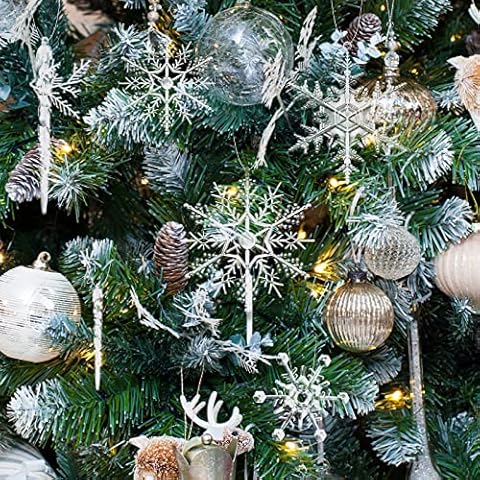 Sibba 14 Stück Weihnachtsbaum Schmuck Acryl Kristall Schneeflocken Deko Aufhängen Weihnachtsbaum Hängende Ornamente Weihnachtsdeko Fensterdeko Schneeflocken zum Aufhängen Tür Haus Küche Zubehör Party Cover