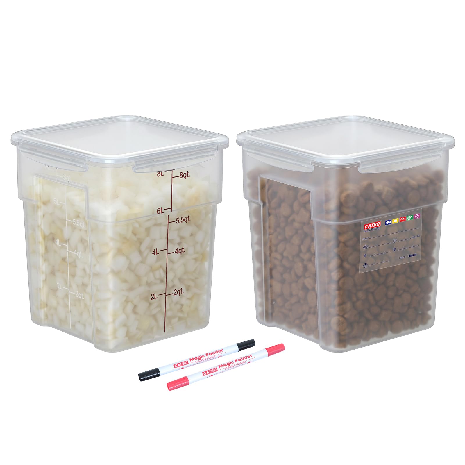 GATBO 8L Commercial Food Storage Containers, Set of 2 with Lids and Handle