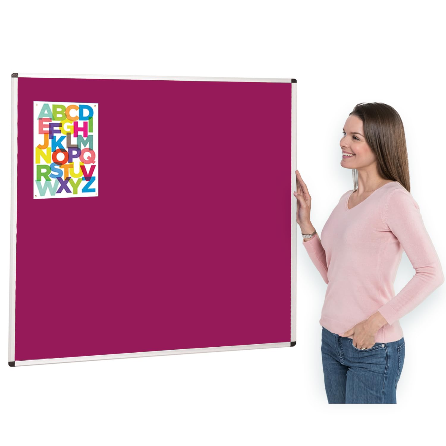Aluminium Framed Notice Board | 120 x 120cm| Brightly Coloured Loop Nylon Bulletin Board | Magenta - Ideal for Office, School, Healthcare