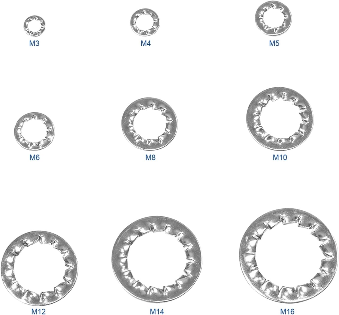 YANGQI yaoqijie 410pcs/set Internal Tooth Lock Washer Assortment Kit 304 Stainless Steel M3 M4 M5 M6 M8 M10 Star Lock Washer DIN6797J Lasting (Number of Pcs : 304-6797J-410)
