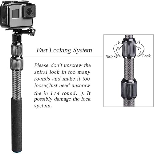 Miniatura 4 de Smatree S3C - Poste flotante extensible desmontable de fibra de carbono compatible con GoPro Hero 131211MAX109876543 Plus3GoPro 2018DJI OSMO Action