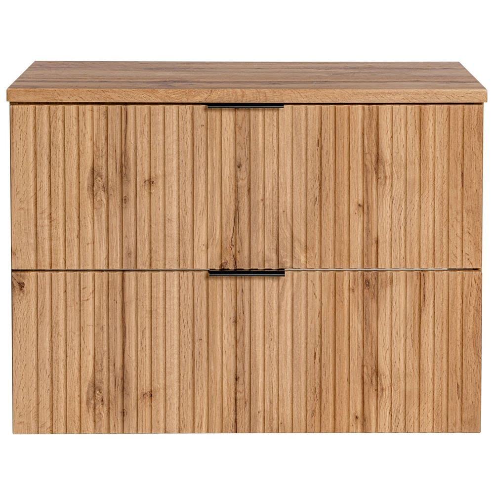 Lomadox Badezimmermöbel Waschtisch-Unterschrank 80cm Wotaneiche mit gerilllter Front Waschbecken Badschrank mit 2 Softclose-Auszügen, B/H/T ca. 80,6/59,2/46,5 cm