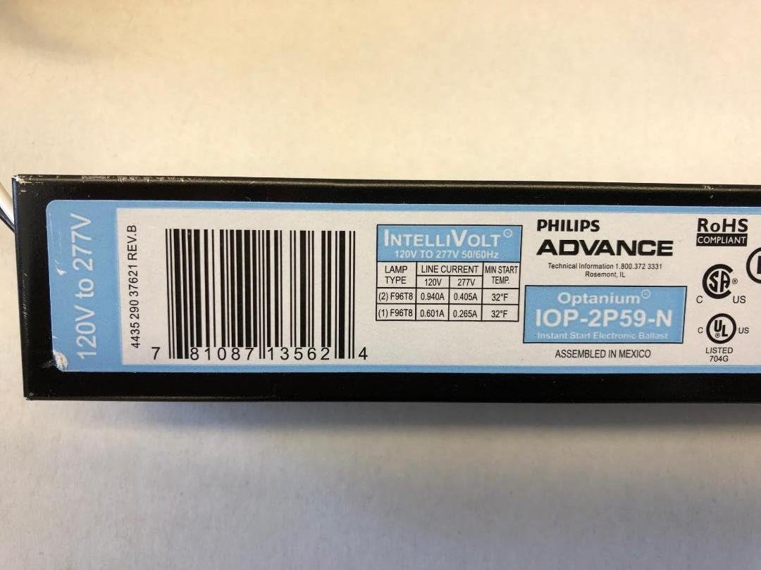 10 Pieces Advance Optanium IOP-2P59-N 2 Lamp F96T8 120/277 Volt Instant Start 0.87 Ballast Factor