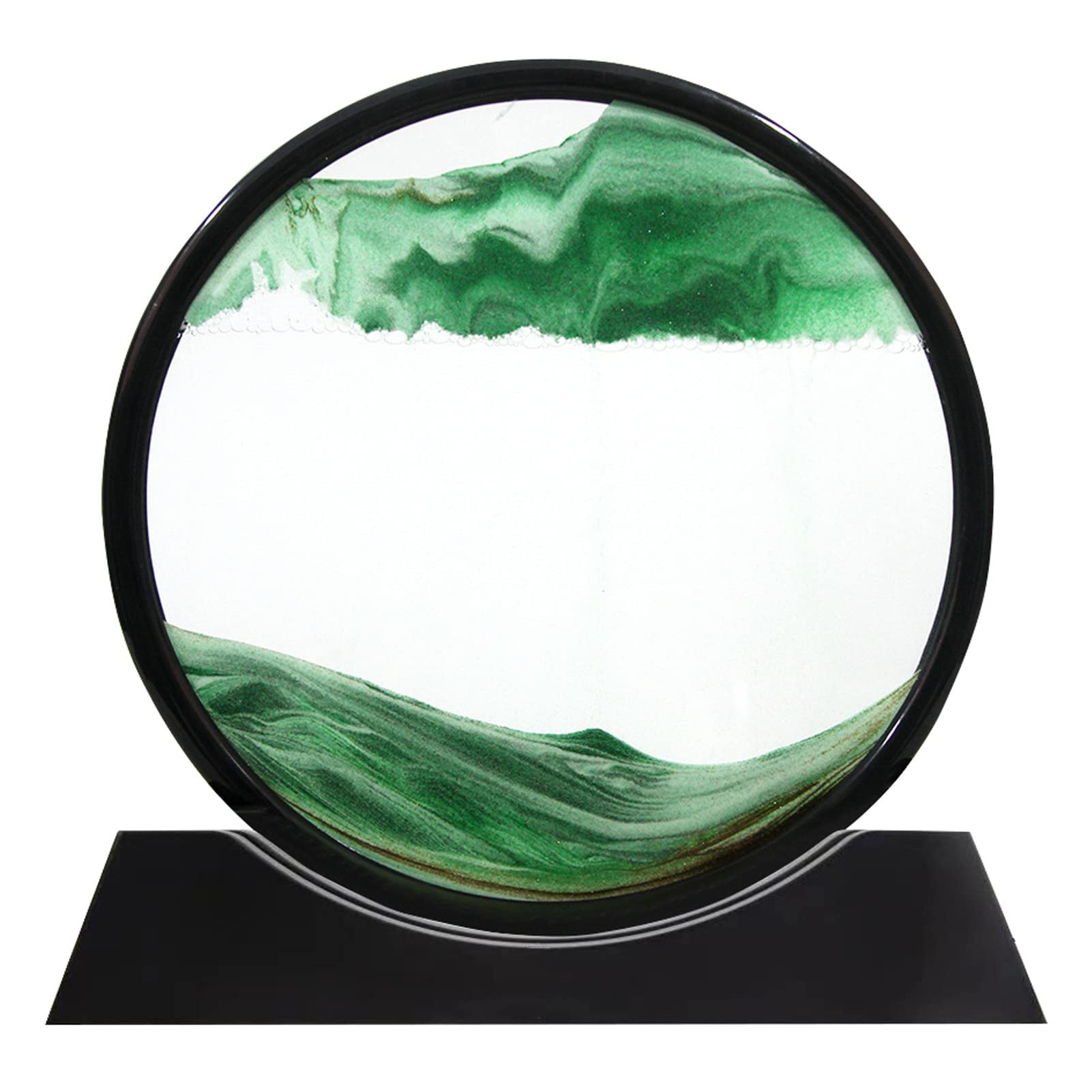 Meiiron Immagine di Arte della Sabbia in Movimento, Sabbia dinamica in Movimento 3D, in Una Cornice di Sabbia Che scorre in Vetro Rotondo, Grandi Giochi d'Arte Desktop for Bambini- Verde (Size : 10")