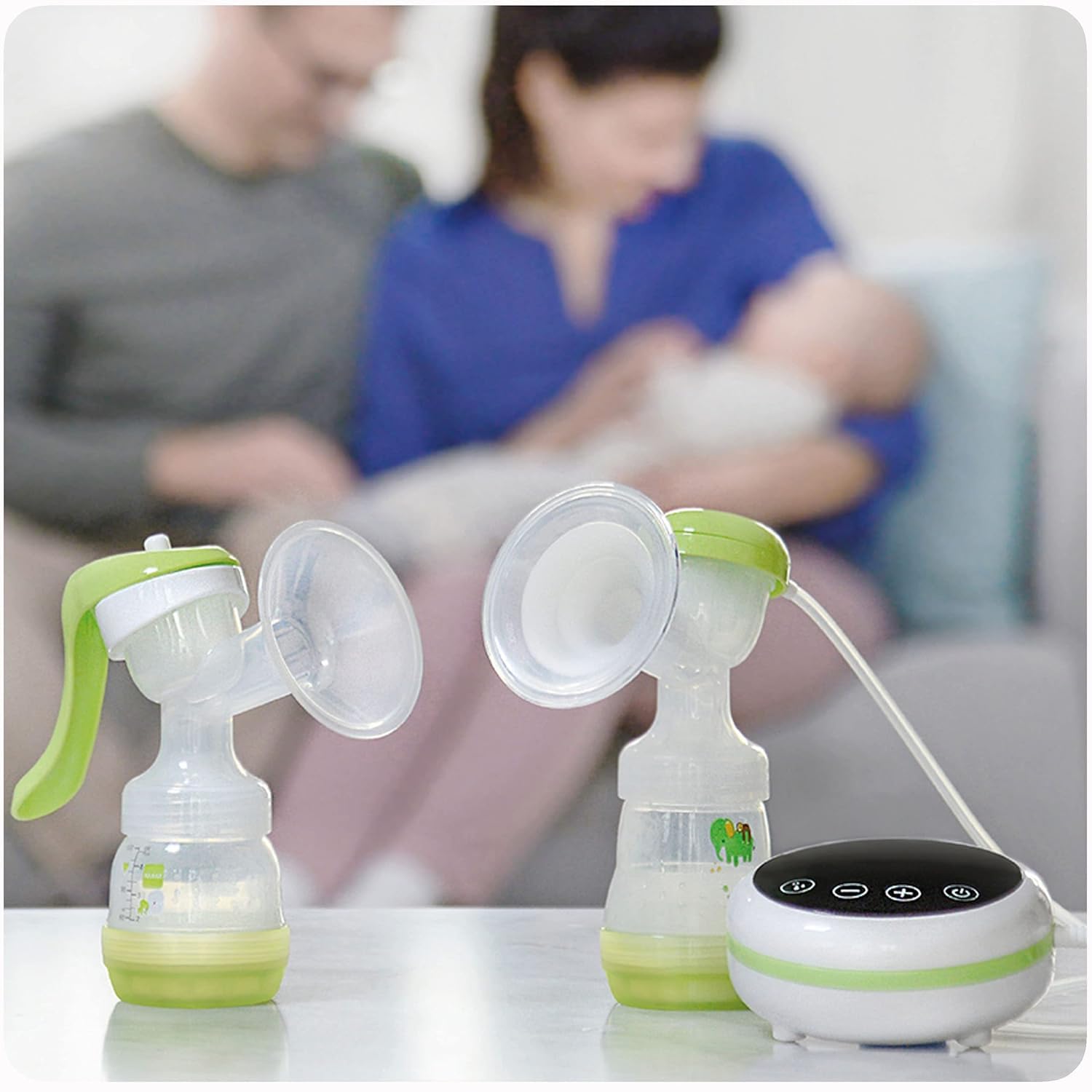 MAM 2in1 Milchpumpe, Hand & elektrisch, inkl. MAM Anti-Colic Flasche | Leises und komfortables Pumpen, weicher Silikon-Brusttrichter, Neugeborenen-Essentials