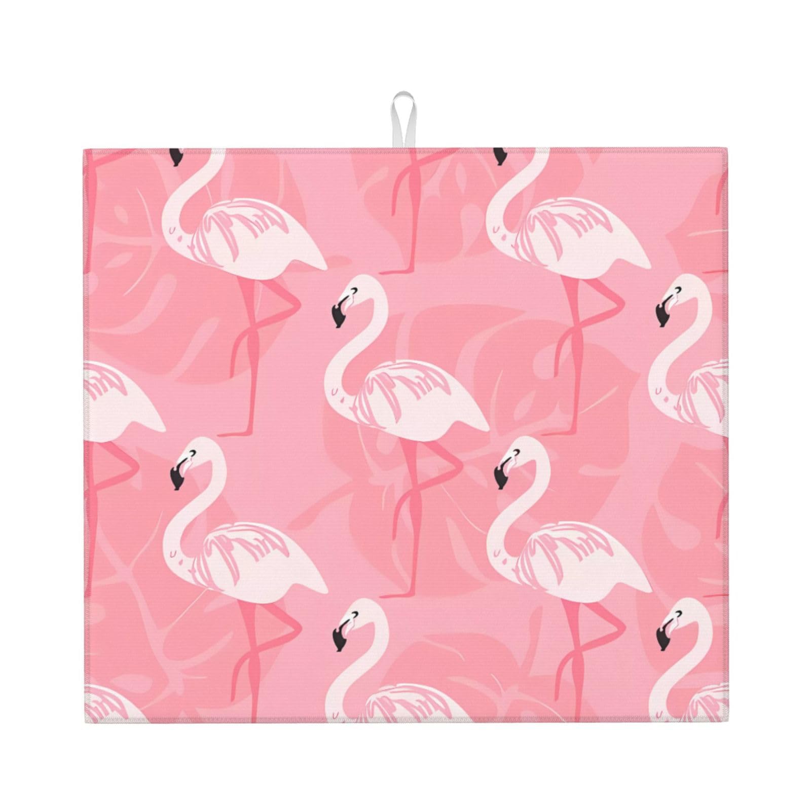 YYHWHJDE Summer Flamingo Palm Leaves Prints Kitchen Drying Mat - Absorbent Dish Drying Throw with Vibrant Prints, Quick-Dry Countertop Layer for Dishes & Appliances - Non-Slip & Foldable