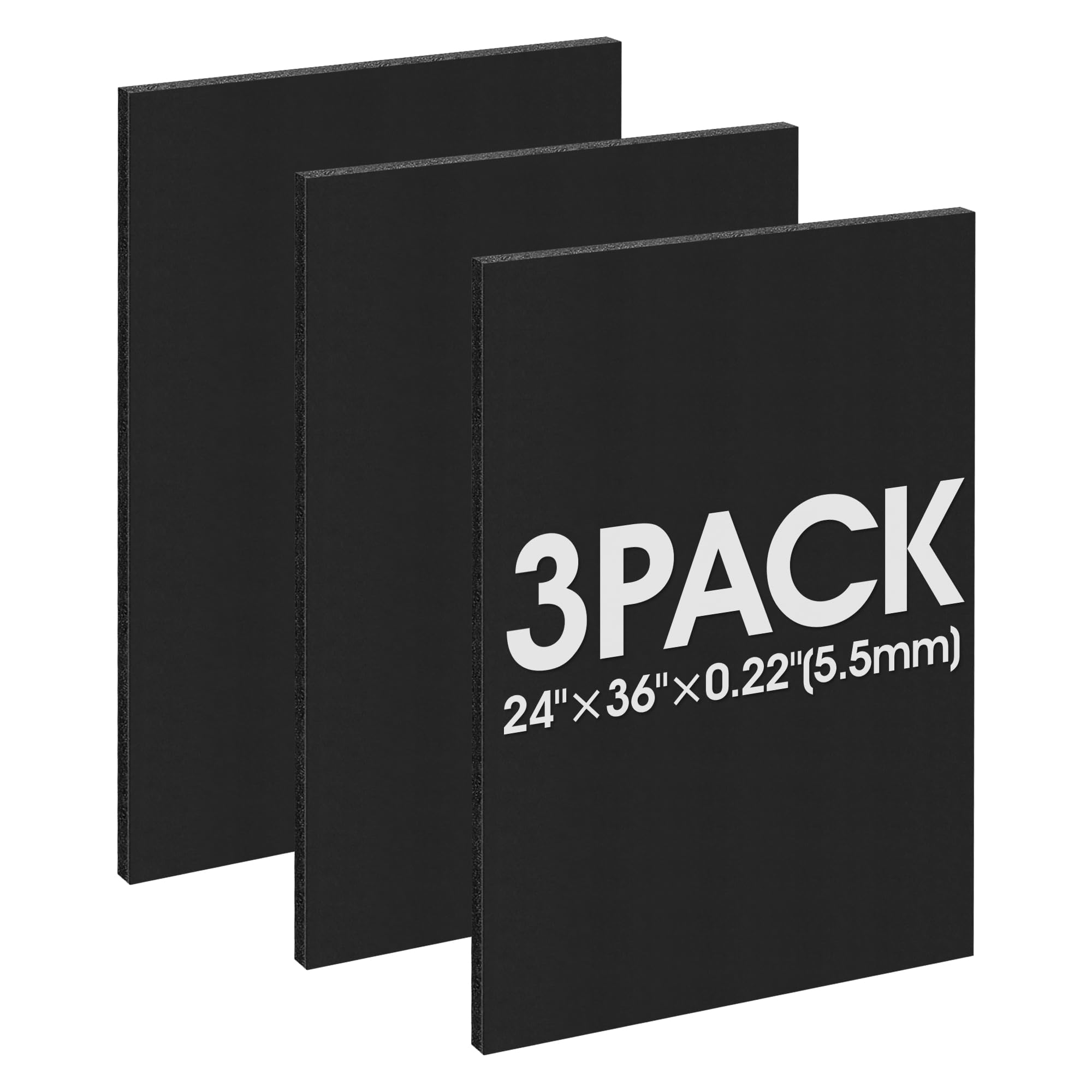 Foam Board 24"x36", Foam Core Board for Projects, Black Poster Board for Painting, Displaying (3 Pack Black)