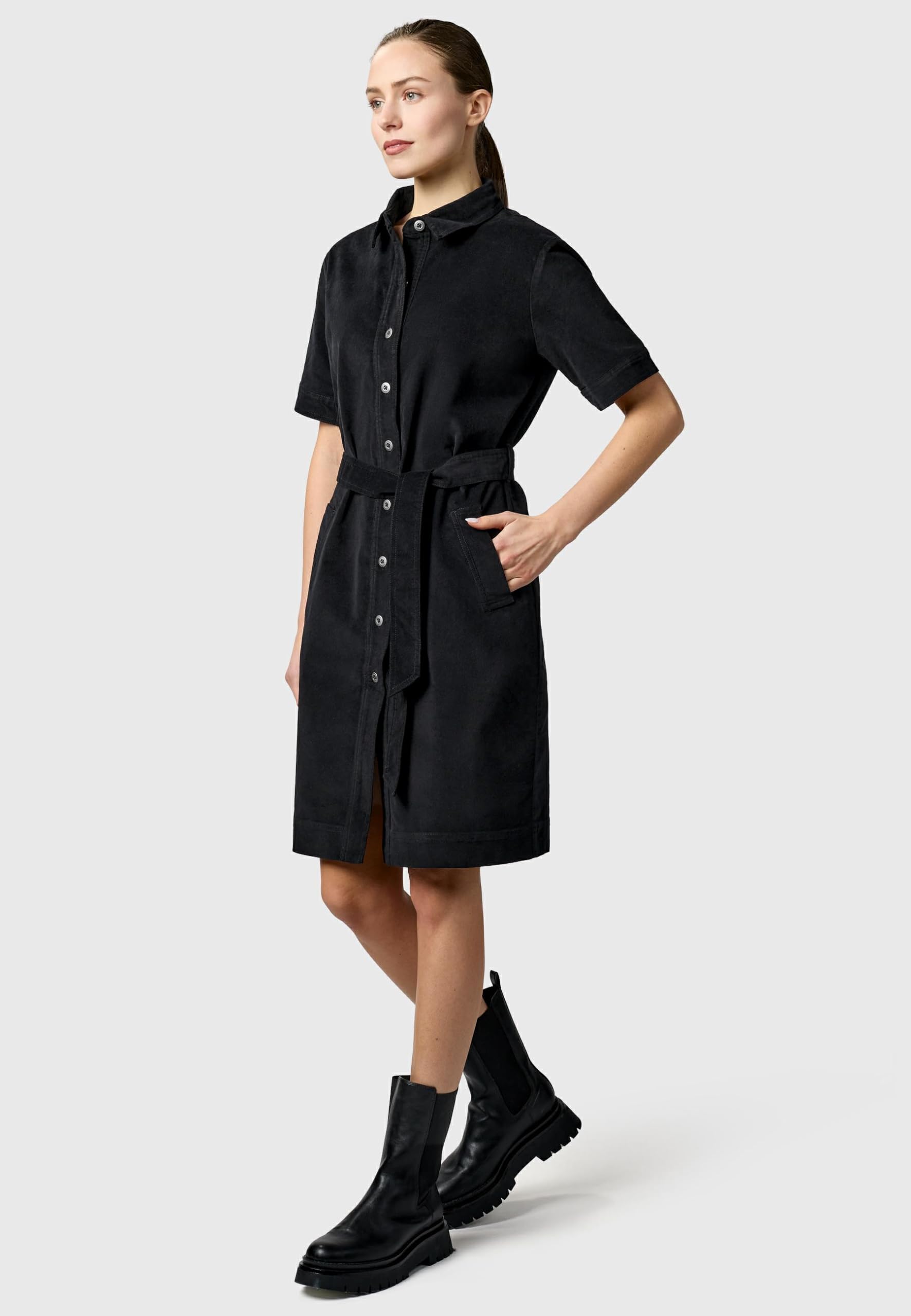 Ragwear Damen Blusenkleid kurzärmliges Kordkleid mit Hemdkragen Rozyna Cordy YOUMODO XS-XXL