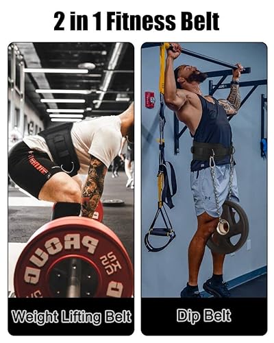 Seektop 2In1 Weight Lifting & Dip Belt - Gym Workout Weightlifting Belt With Chain, Neoprene Waist Dip Belt For Weight Lifting, Squat, Training, Fitness, Men & Women #TOP1