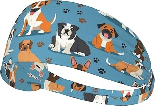 Cute Dogs and Paw Prints Print Headbands for Women Non Slip Elastic Hair Bands Soft Fabric Fashion Head Bands for Washing Face, Makeup, Workout, Spa, Running