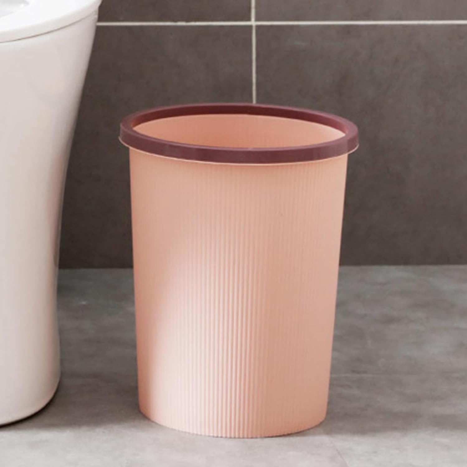 Trash Can Plastic Exquisite Modern Garbage Container, Wastepaper Basket Thin Trash Can for Kitchen, Bathroom, Bedroom, Living Room, Office, Outdoor, Dog Proof Trash Can (Large Pink)