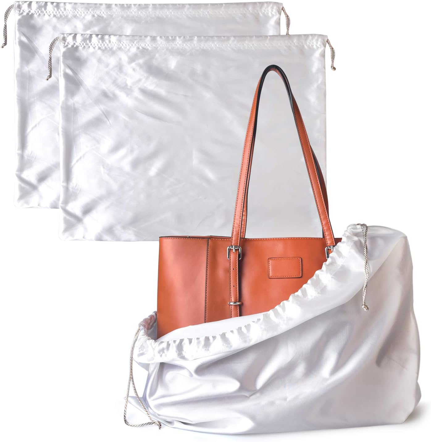 2-Pack Dust Cover Storage Bag - Silk Cloth Drawstring Pouches for Handbags, Purses, Shoes, Boots, Travel Organizers, White, 19.6 x 15.7"