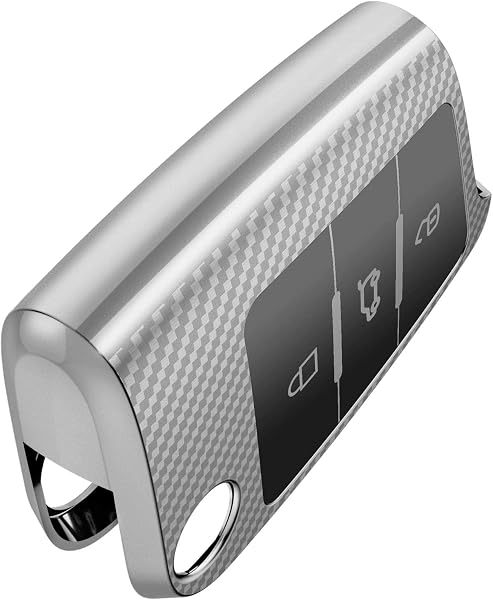OATSBASF Car Key Cover Compatible with VW,Car Key Case for VW Golf 7 Polo Skoda Seat TPU Silicone 3 Buttons Box (Silver-Stripe) - 5