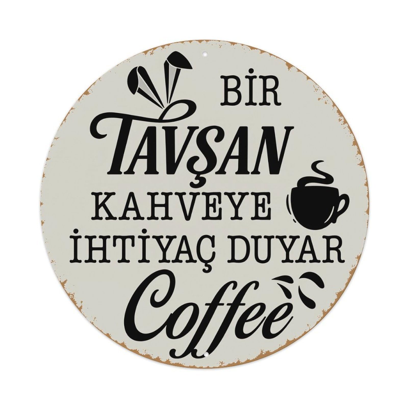 Lzwbntey Vintage A Rabbit Needs Coffee Metal Tin Sign Retro Wall Decor For Home Bar Garage Cafe, Indoor & Outdoor Decorative，Circle Metal Poster, 8X8 Inch