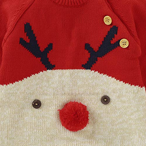 HUAGE Unisex Baby Kersttrui Baby Winter Eendelige Trui Baby Trui Romper Kerst Elanden Jumpsuits Gebreide Rendier Bodysuit Met Knopschakelaar Geschikt Voor 0-24 Maanden Baby Jongens - Afbeelding 6