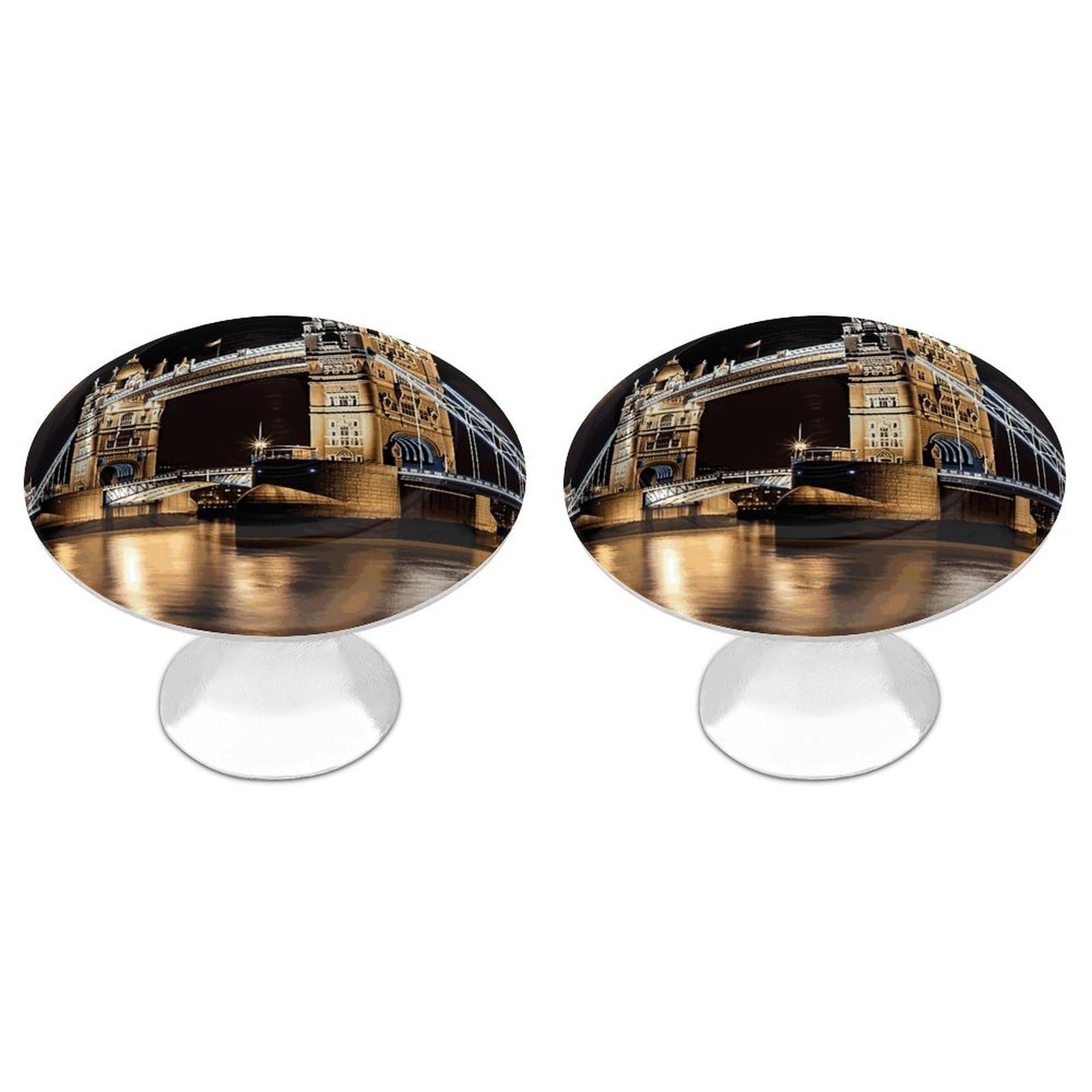 FekiLoot Night London Tower Bridge Cabinet Knobs Personality Stainless Steel Round Drawer Handles Circle Modern Cabinet Handles Drawer Knobs for Kitchen Dresser Bathroom Cupboard Furniture