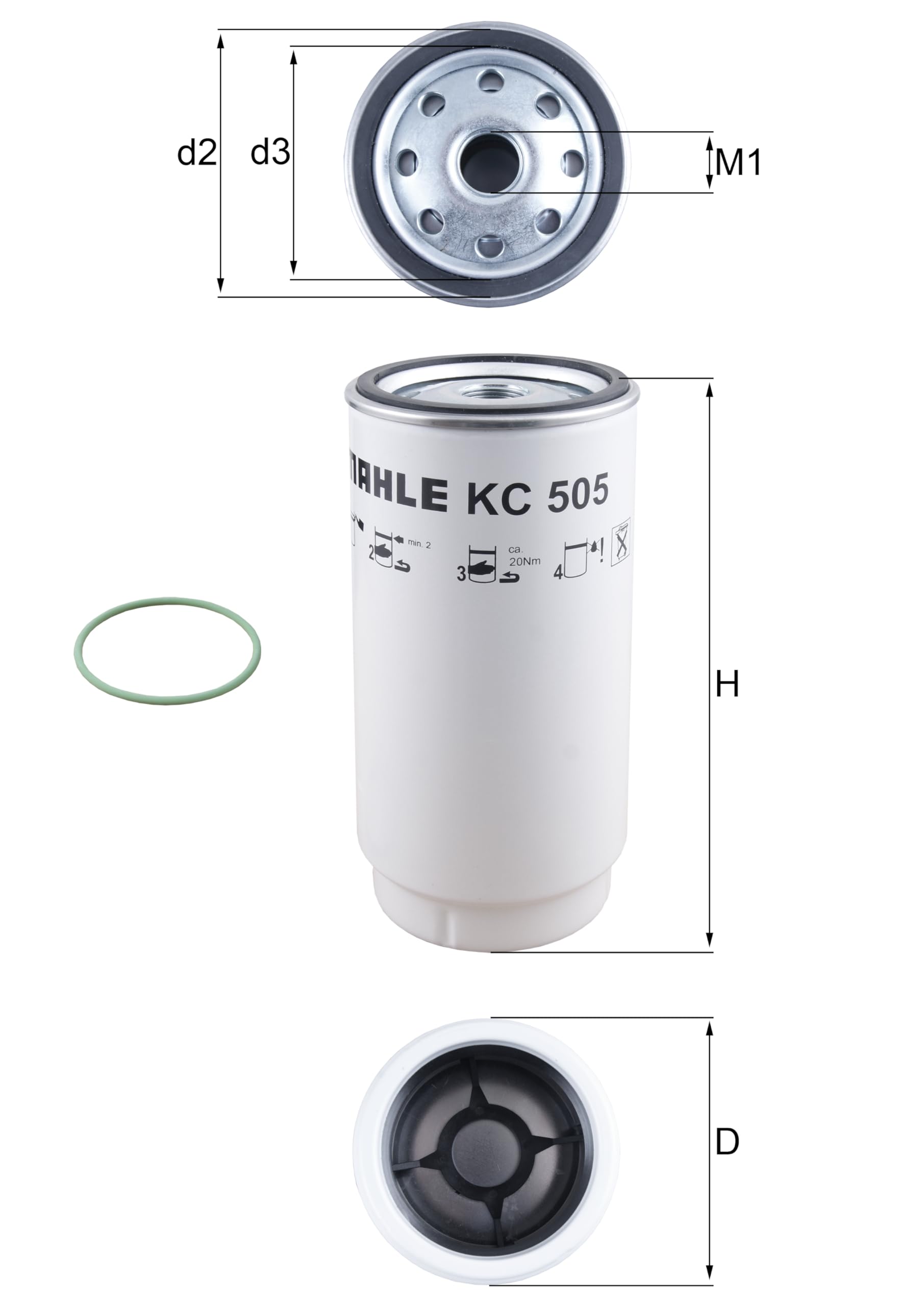 MAHLE KC 505D Filtro combustible Filtro enroscable Compatible con MERCEDES-BENZ ATEGO 3 ANTOS AROCS ACTROS MP4 / MP5 ECONIC 2