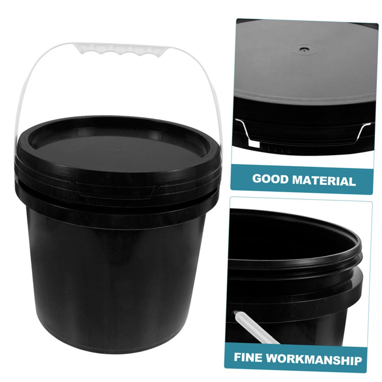 Cubo de Plástico con Tapa y Asa, 10l, Negro para Pintura | Recipiente Reutilizable de Pp, Boca Ancha, para Almacenar y Transportar Líquidos, Uso Profesional