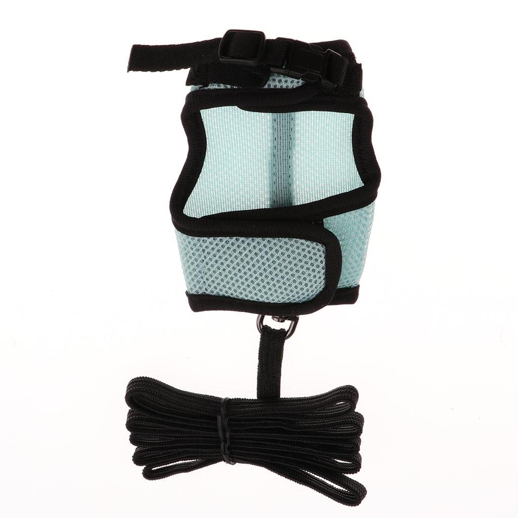 Verstellbares, Atmungsaktives Kaninchengeschirr mit Leine für Kaninchen, Katzen Und Andere Kleintiere, Blau, L