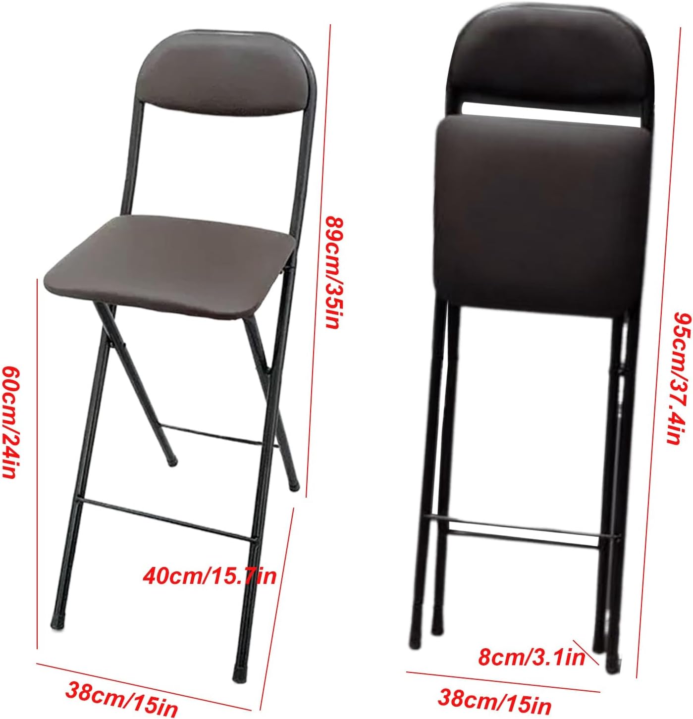 Cushioned Padded Folding Stool with Backrest, 60/65/70cm Brown Breakfast Chair, Portable Tall Stool, Foldable Kitchen High Chair (Size : 65cm/26inch) (One Color 60cm/24inch)