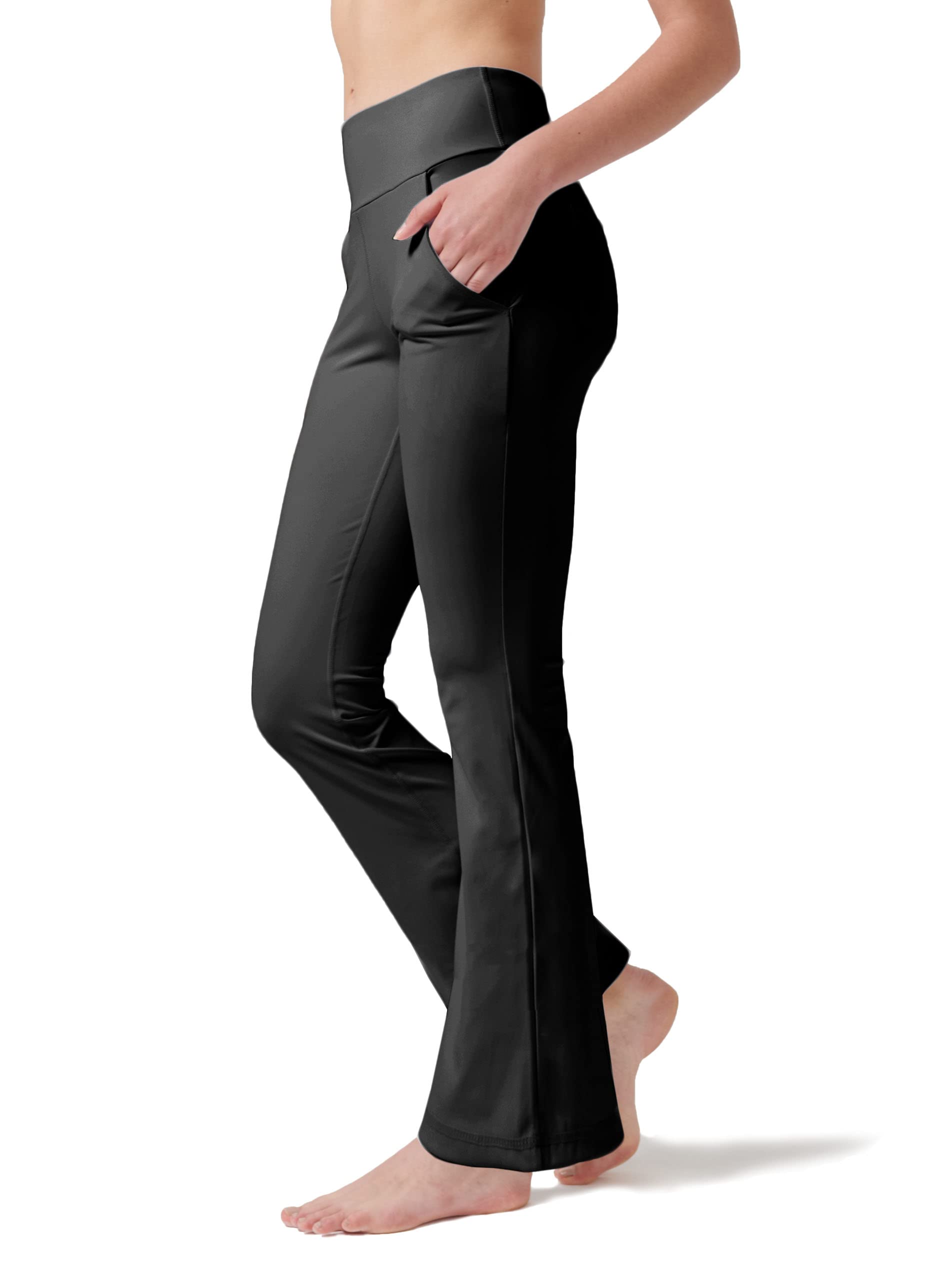 LaiEr Pantaloni da Yoga da Donna con 4 Tasche Pantaloni da Lavoro a Vita Alta 4 Vie Stretch Controllo Pancia Pantaloni Lunghi Svasati, (2 Tasche Laterali e Posteriori),