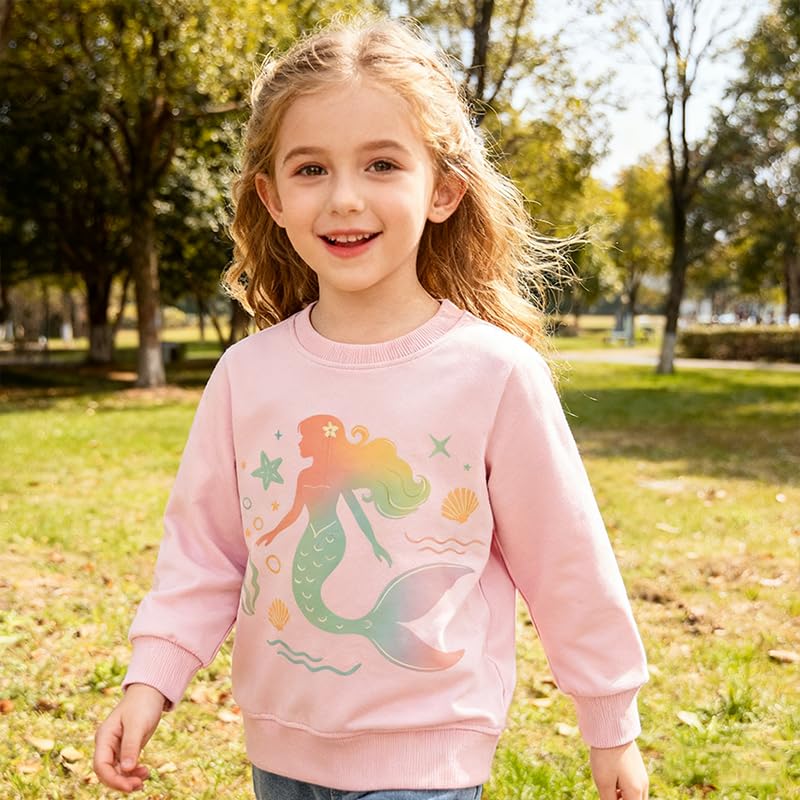 Image of Girls Cotton Crewneck Sweatshirt Size 2-10 Years Toddler Girls Kid Graphic Shirts