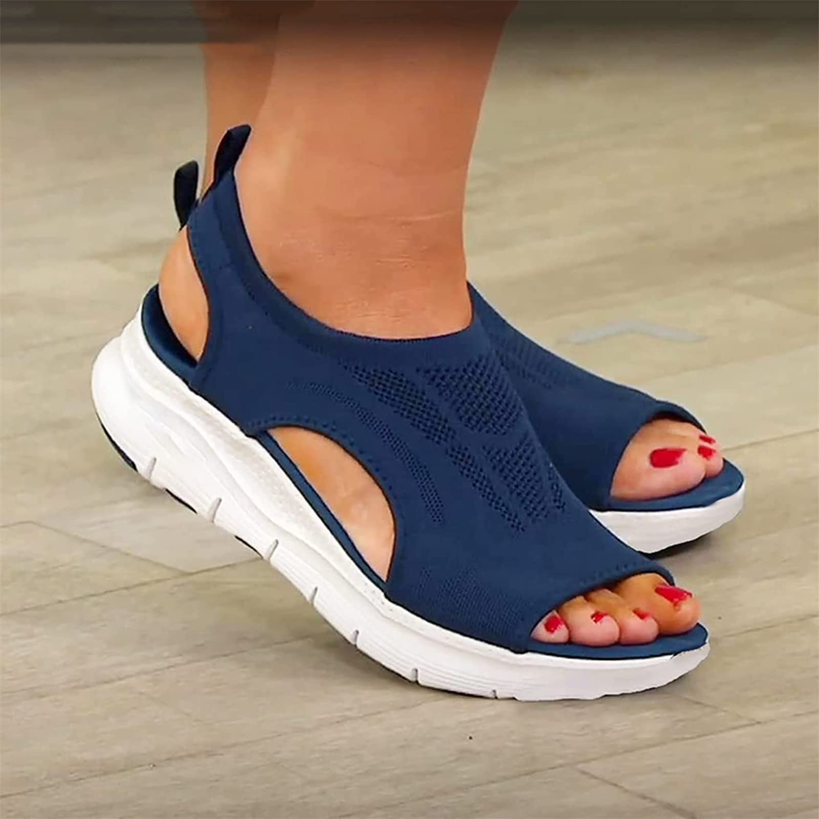 ISZI Orthopedic Sandals for Women Walking Slippers with Arch Support Anti-Slip Slide Sport Sandals-Mesh Upper Breathable Sandal Slip on Flip Flops Washable Slingback Beach Shoes,Blue,EU41/US9