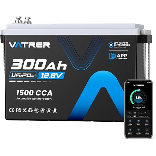 12V 300AH Low Temp Cutoff LiFePO4 Battery, Built in 200A BMS, Max 2560W Power Output, 5000+ Cycles Rechargeable Lithium Deep Cycle Battery, Perfect for RV/Camper, Backup Power, Solar and Off Grid