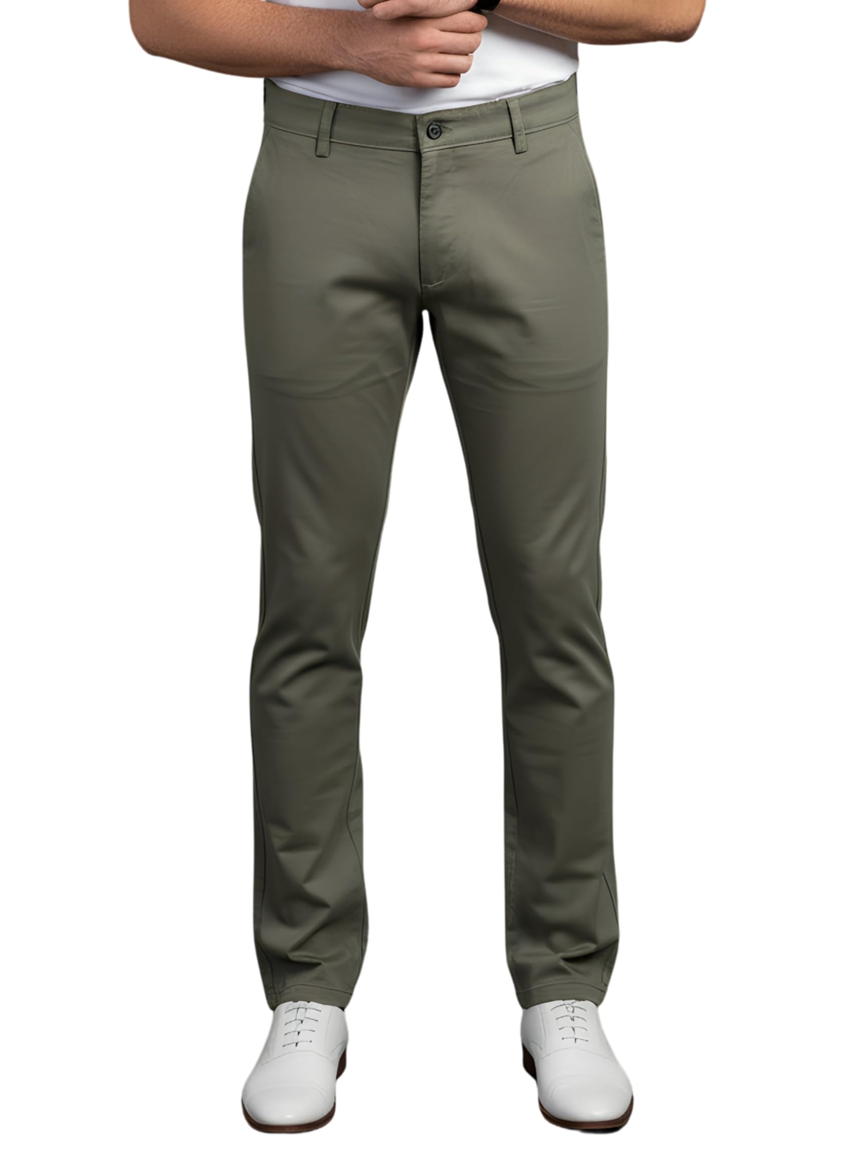 live in Mens Light Olive Cotton Blend Slim Fit Casual Self-Design Trousers-picture-18