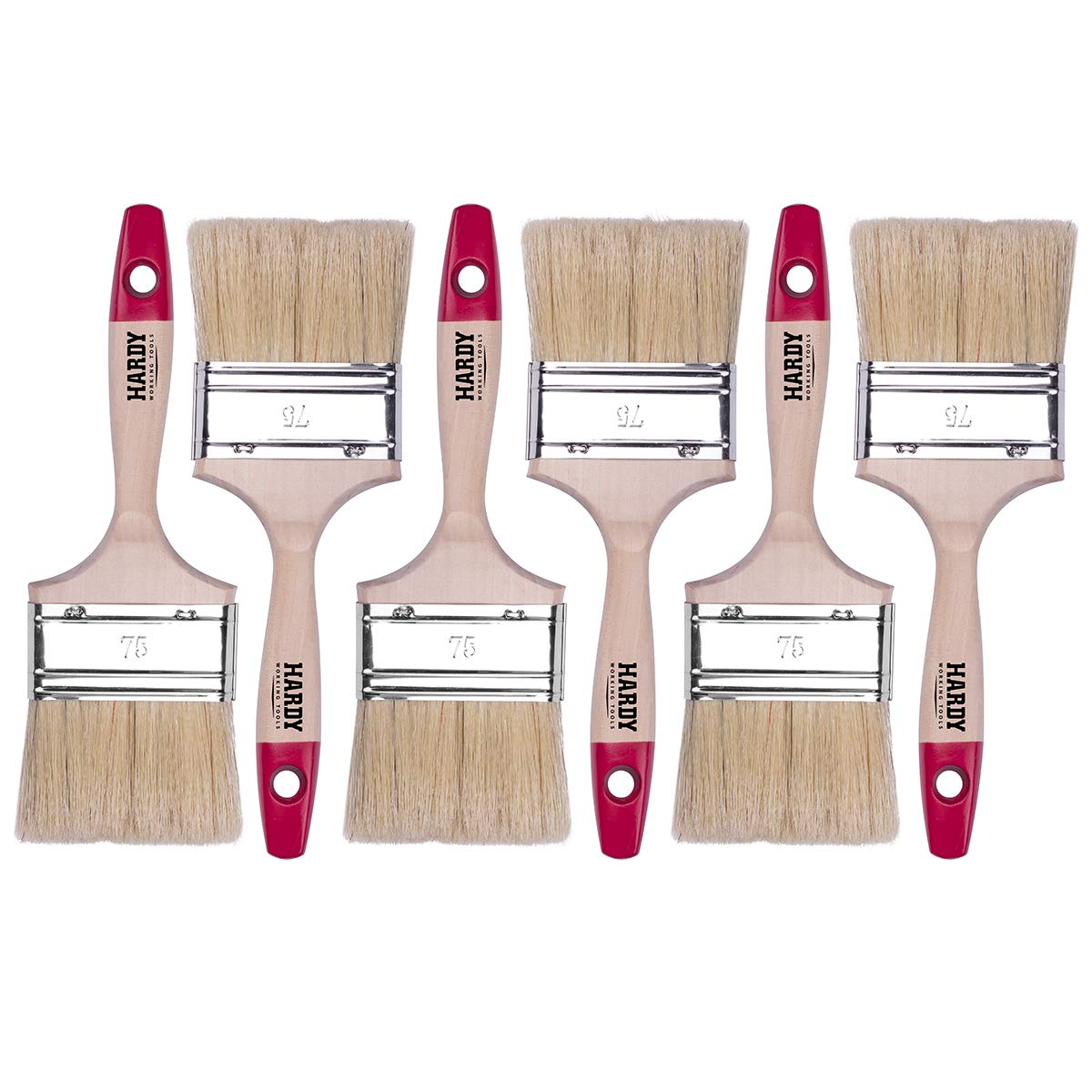 Pinceau plat 75 mm Hardy Working Tools lot de 6 brosses à vernir pour bois et peinture