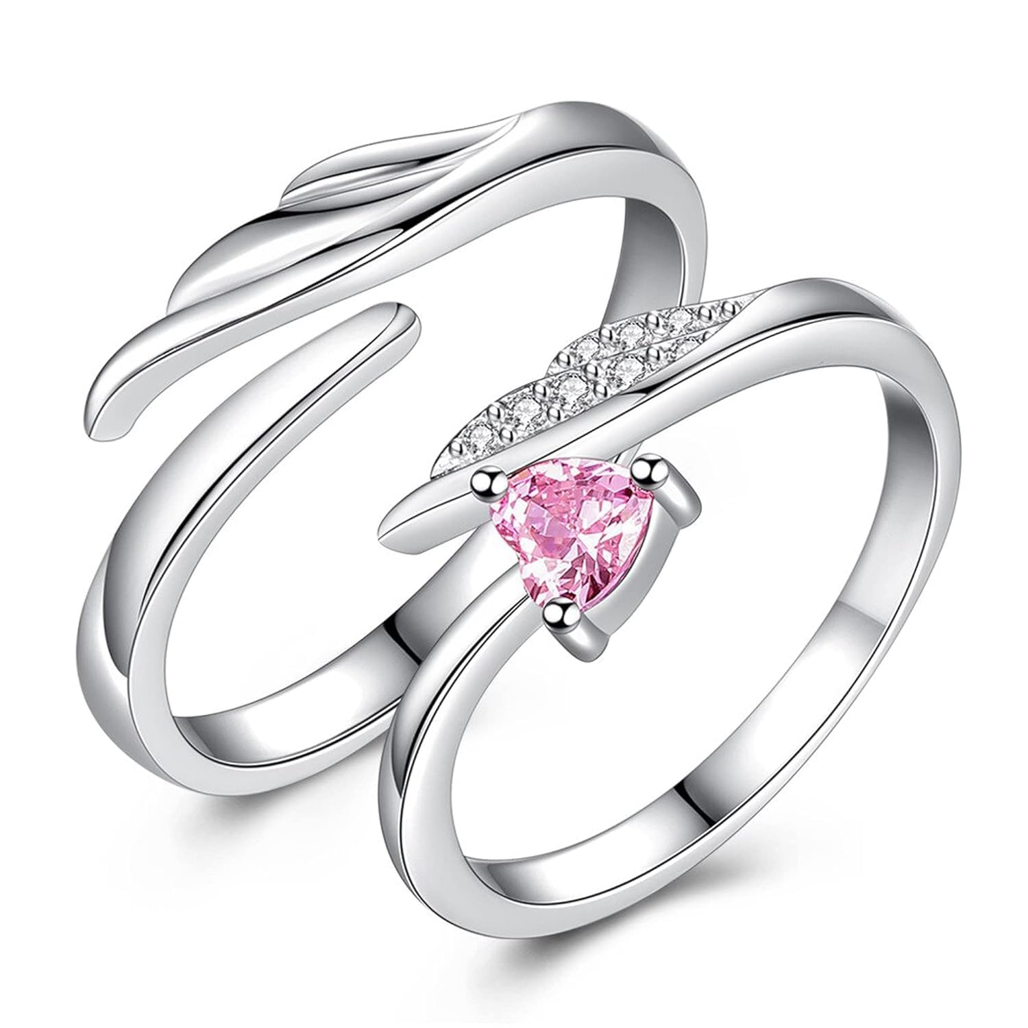 ringzinnie Silver Plated Pink Heart Shape Diamond Ring (Set of 2) - Adjustable Stainless Steel Rings for womens (B0CPDN43L6) Amazon Price History, Amazon Price Tracker