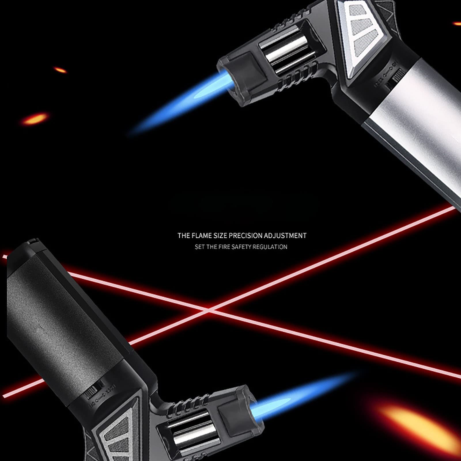 Encendedor de Cigarros Jet Torch Encendedor de Butano Recargable Diseño a Prueba de Viento Push-to-Ignite para Cigar Grill BBQ Camping,Silver,12 * 7.2cm