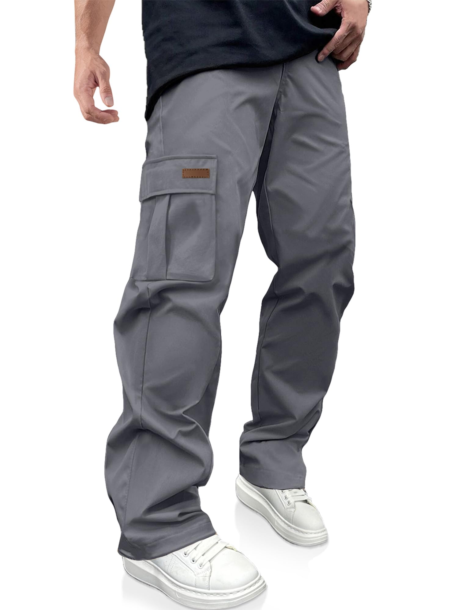 PLEPAN Men's Casual Cargo Pants Drawstring Hiking Pants Workout Tactical Joggers Sweatpants for Men