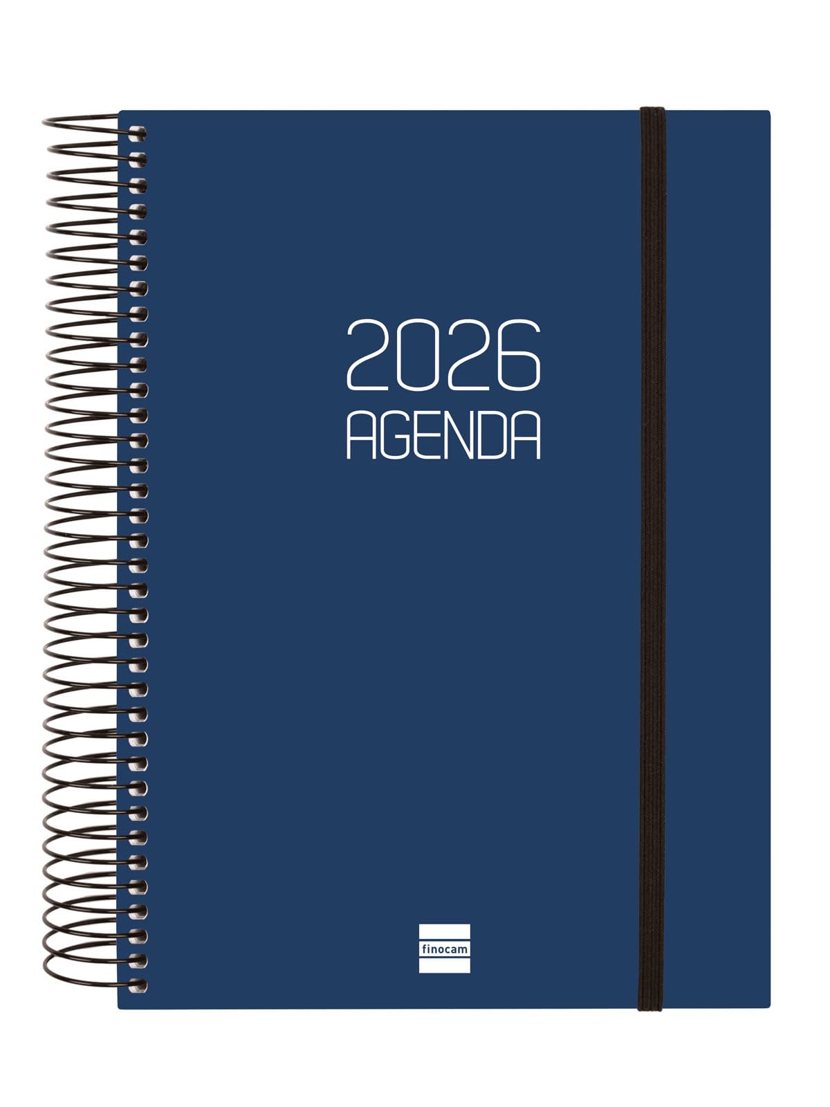 Finocam - Spiral Agenda 2026 1 Day Page | January - December (12 months) | 2026 Yearly Planner with Rubber | Opaque Spiral Polypropylene Cover - Blue - Spanish
