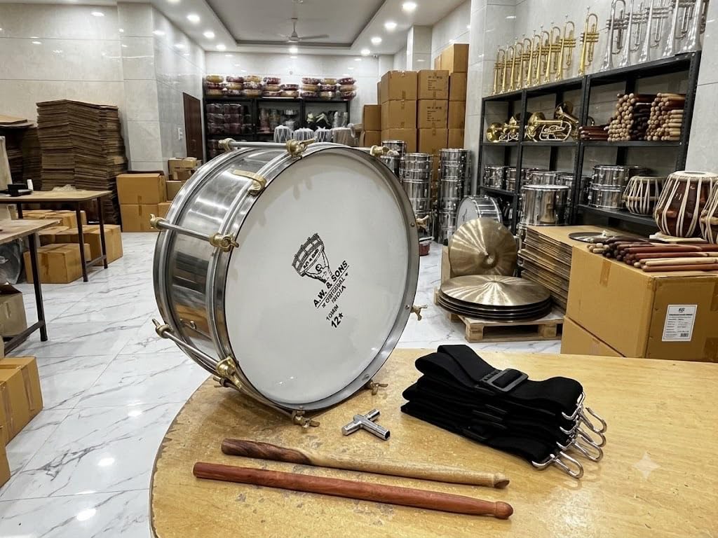 MUSIQAA JAHAN® Side Drum 12 inch Stainless Heavy Fitting ARMY MODULE Drum's-picture-33