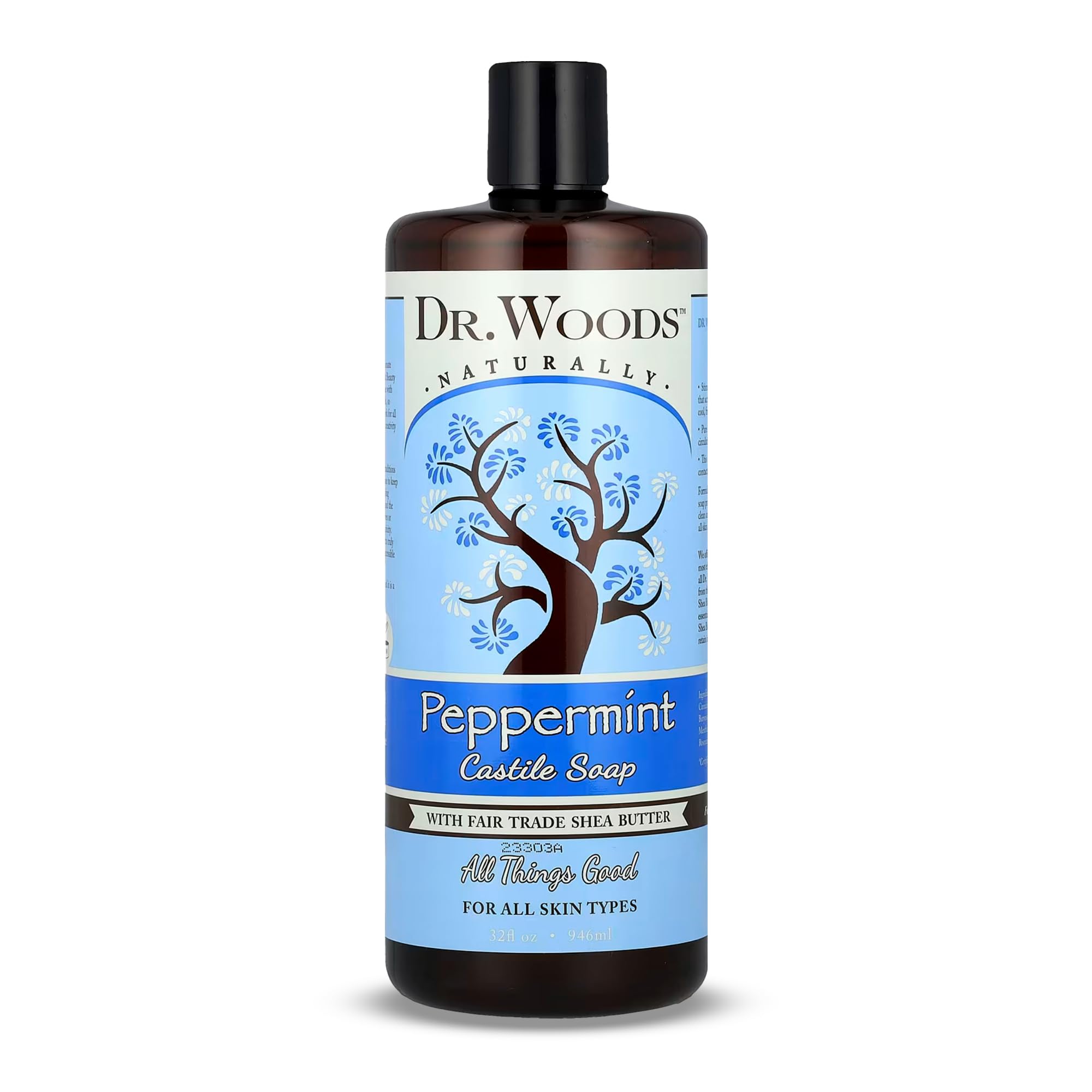 Dr. WoodsPure Castile Peppermint Soap with Organic Shea Butter, 32 Ounce