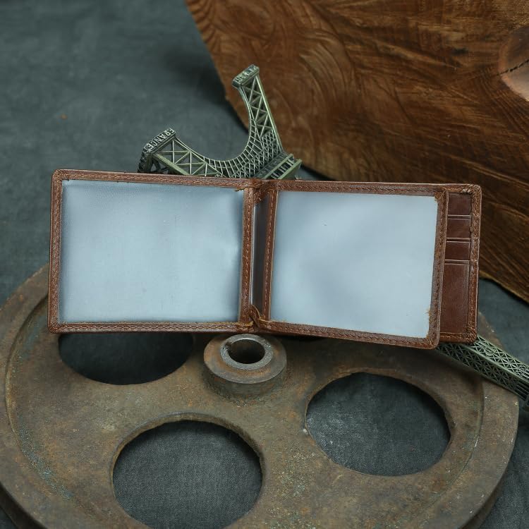 Men's Genuine Leather Wallet Ultra-Thin Driver's License Holder Integrated Document Organizer (Dark Brown)4