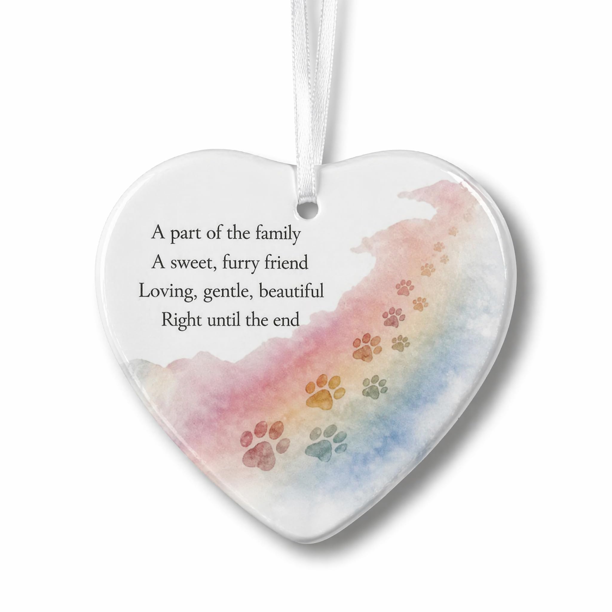 LCOLYDM Pet Loss Memorial Ceramic Heart Ornament, Rainbow Paw Print Dog Cat Bereavement Gift, Sympathy Remembrance Keepsake Plaque 7.5×7.5cm, Pet Memorial Gift for Grieving Pet Owners