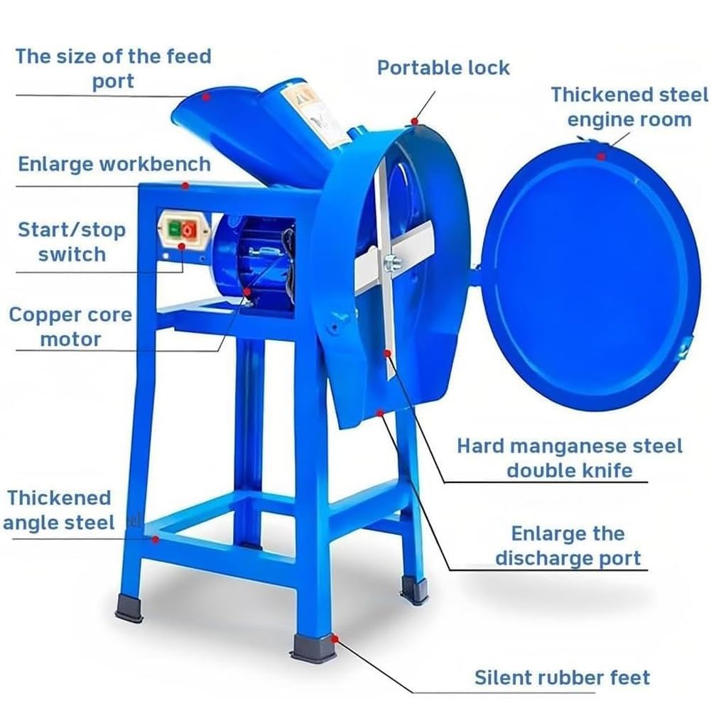 Trituradora de pasto Picadora de pasto para corte, Molino de alimento para animales de 2500 W, Molinillo de alimento para animales de alta resistencia de 4000 RPM, Espesor