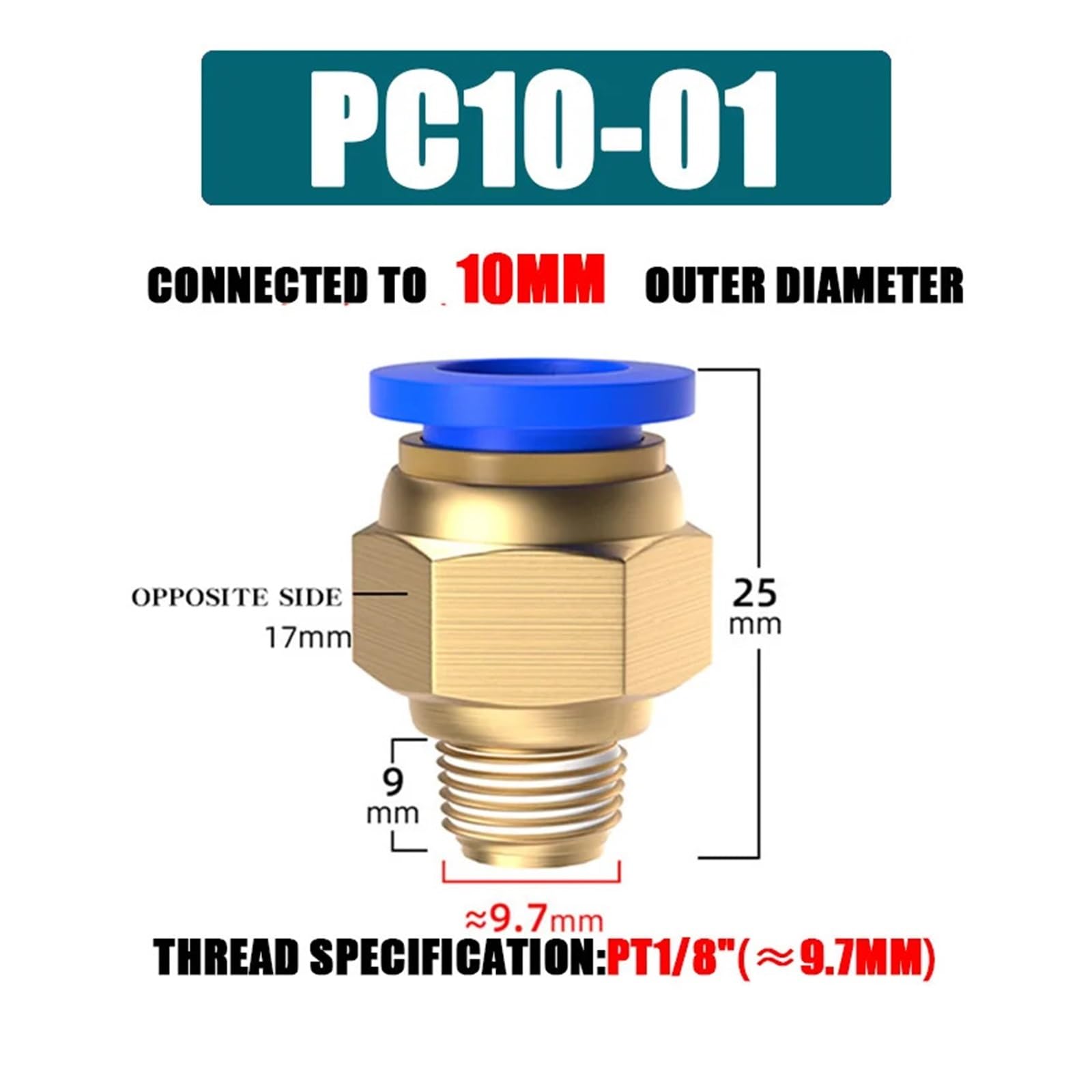 Raccordo pneumatico Connettore aria PC 4/6/8/10/12mm Filettatura 1/8 "1/4" 3/8 "1/2" Raccordi for tubi flessibili Connettori rapidi 10/50PCS(PC10-01,50 PCS)