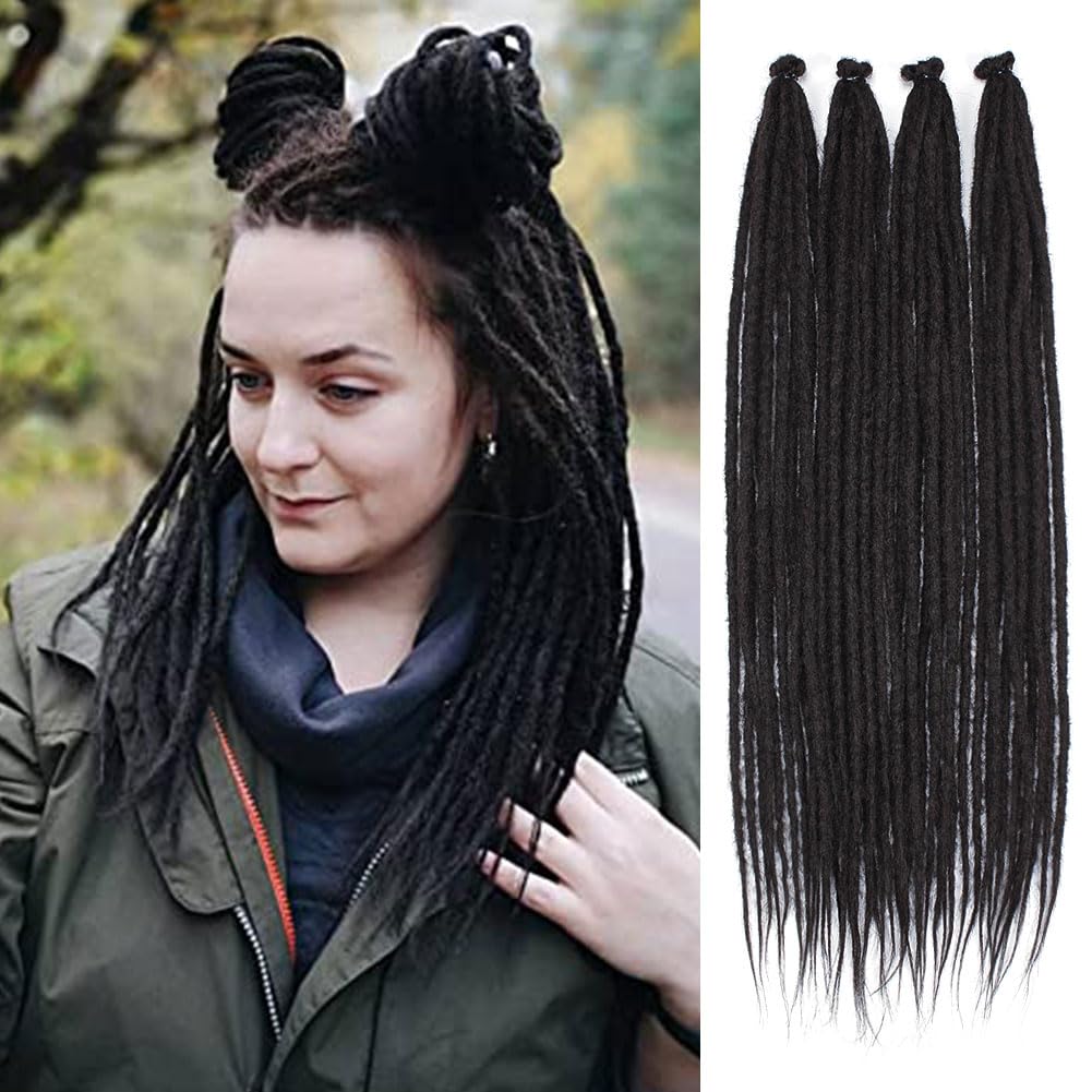 Kraler Dreadlock Extensions, 22" Dark Brown Synthetic Crochet Dreads Extensions 100% Handmade Single Ended Dreads Thin 0.6cm Width Reggae Style Dreadlock for Girls(10 Strands)