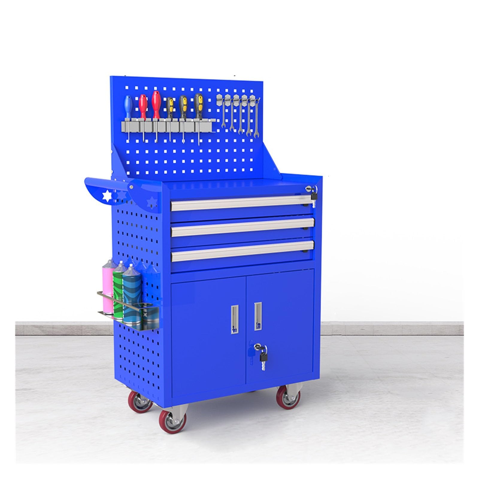 Fzl02068lm Blue Tool Case Rolling Tool Chest With Wheels, Storage Cabinet With 5 Drawer, Large Metal Box Organizer With Lock, Cart On Storage Solution(Blue)