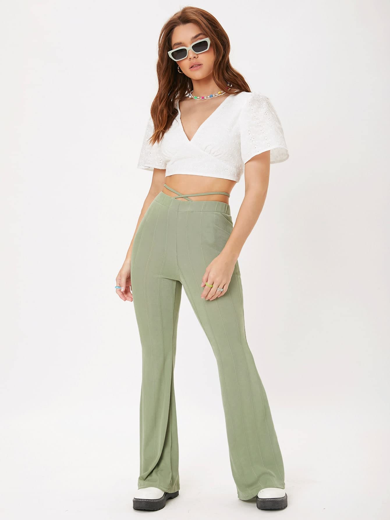 Amazon.com: Pants for Women - Solid Flare Leg Pants (Color : Mint Green,  Size : Medium) : Clothing, Shoes \u0026 Jewelry