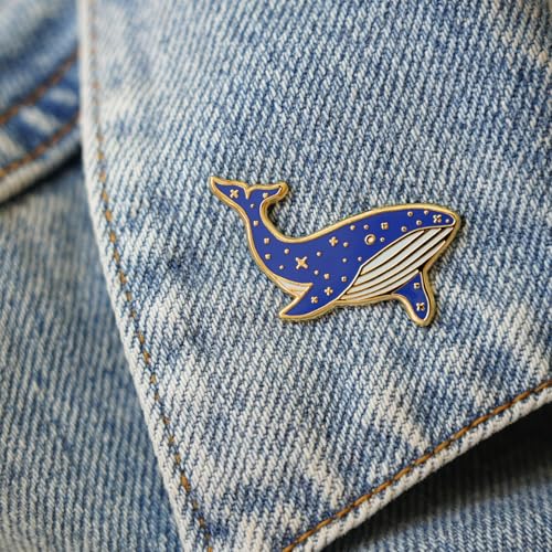 Image of Blue Whale with Stars Lapel Pin, Ocean Gifts, Sea Enamel Brooch Accessories for Women