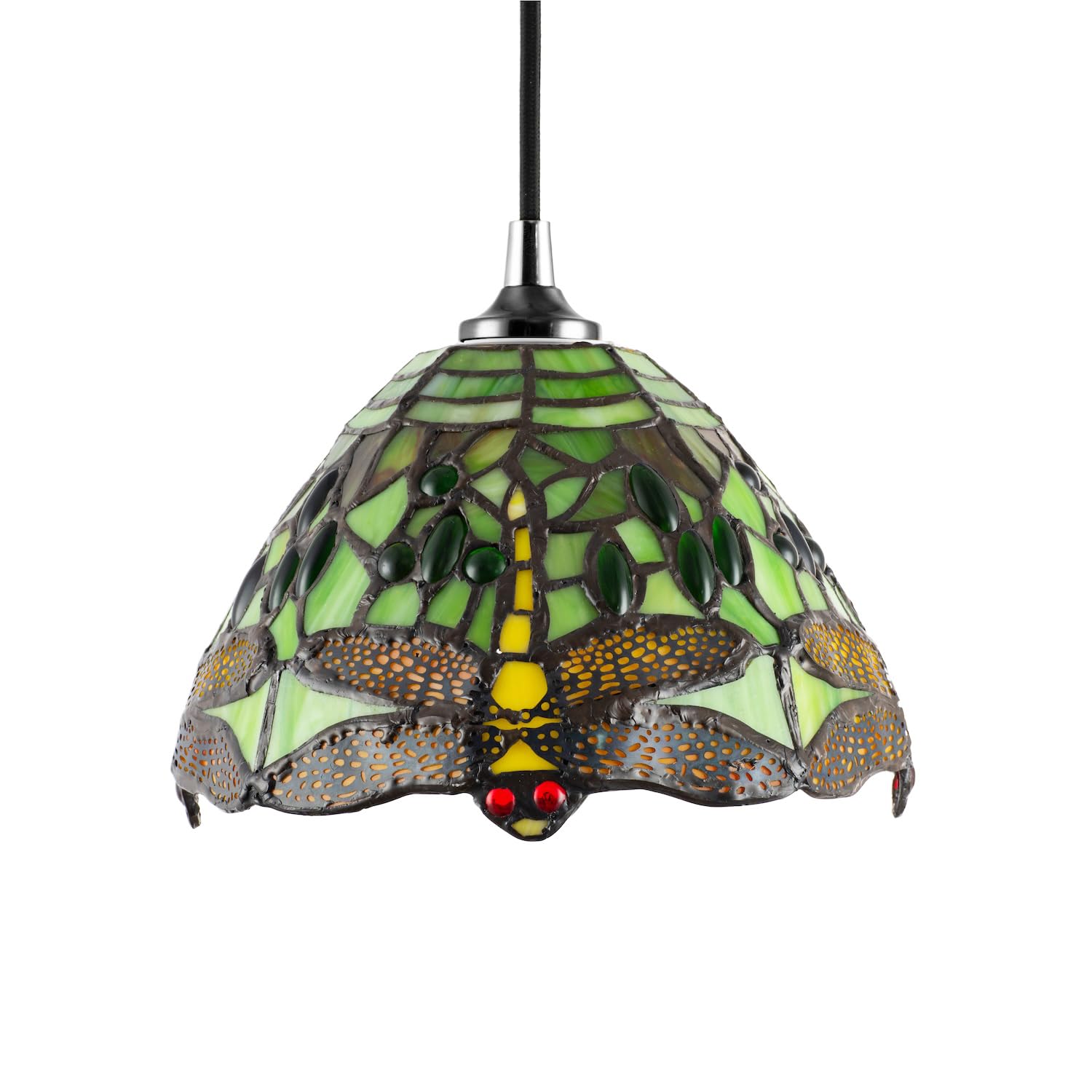 Happy Homewares Green Stained Glass Dragonfly Tiffany Pendant Light Shade - H13.5 x W20 x L20cm