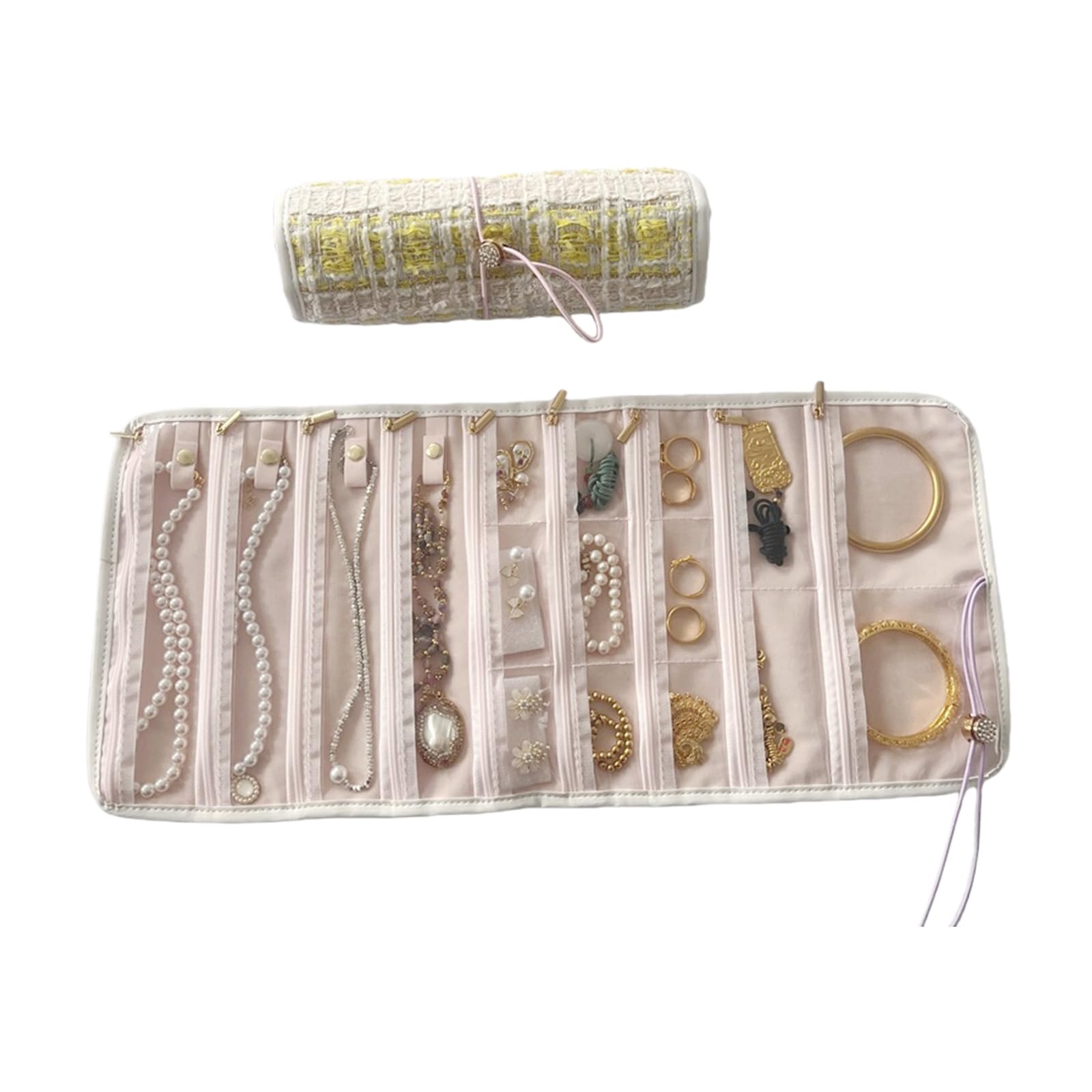Lerpwige Canvas Jewelry Organiser for Necklaces Earrings Accessories Storage Container with Multiple Compartments Multi Compartment Jewelry Roll