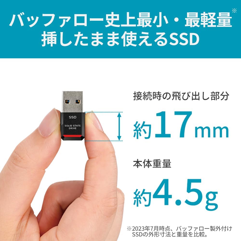 [Amazon.co.jp Limited] Buffalo SSD External 1TB Ultra Compact Portable PS5/PS4 Compatible (Manufacturer's Operation Confirmed), USB 3.2 Gen2, Read Speed, 600MB/s, Black, Eco-Friendly